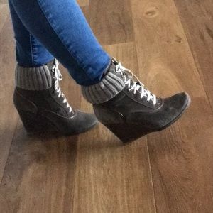 Chloe suede wedge “sock” booties